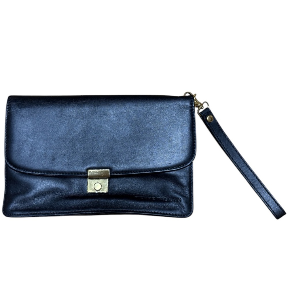 PIERRE BALMAIN VINTAGE NWOT Black Leather Clutch purse bag